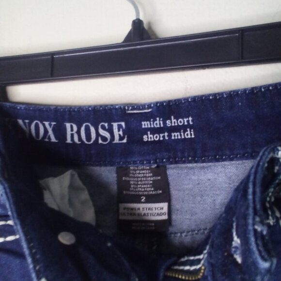 Knox Rose Shorts Women 2 Midi Short Button Pocket Large Stitching Roll Hem Blue - Picture 7 of 13